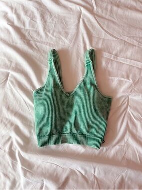 Zenana Kelly Green Washed Ribbed Crop Top Bralette Size S/M